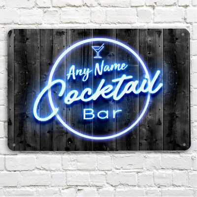 Artylicious Personalisierte Bar-Schild Cocktail Blau Neon-Kreis Metall A4