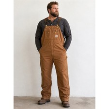 Carhartt Men Brown Duck Insulated Quilt Lined Work Bib Overalls 44x34 R02 BRN