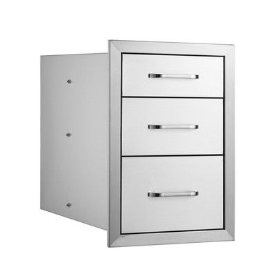 Uimoso Dreifachschublade Außenküche BBQ Schubladen 356x516x588mm Silber Outdoor