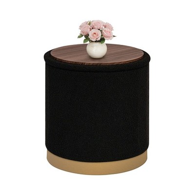Ottoman with Stroage, Round Boucle Storage Ottoman with Gold Plating Base,Foo...