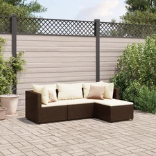 Patio Lounge Set Set of 4 Brown PE Rattan 4 Piece Set