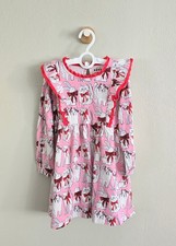 NWOT Mini Boden Long Sleeve Ruffle Dress-Bubblegum Pink Favourite Pets, 5/6-9/10