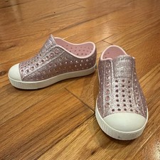 Native Kids Pink Glitter Slip-On Casual Shoes, White Rubber Toe, Low Top