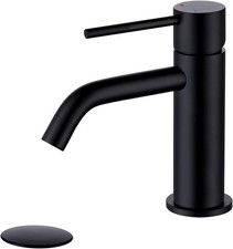 Single Hole Matte Black Bathroom Faucet W/ Pop Up Drain Assembly