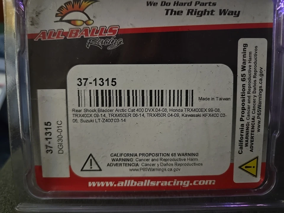 All Balls Racing 37 1315 Rear Shock Bladder Kit Ac-400 Dvx Hon400ex Trx400x450x - Image 2 of 3