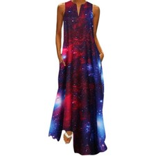 Women Summer Boho Kaftan Maxi Dress Ladies Sleeveless Beach Long Dresses Holiday