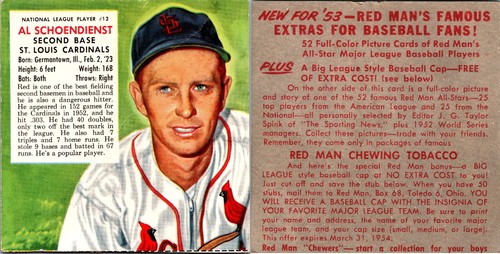Al Schoendienst #12 1953 Red Man Tobacco card