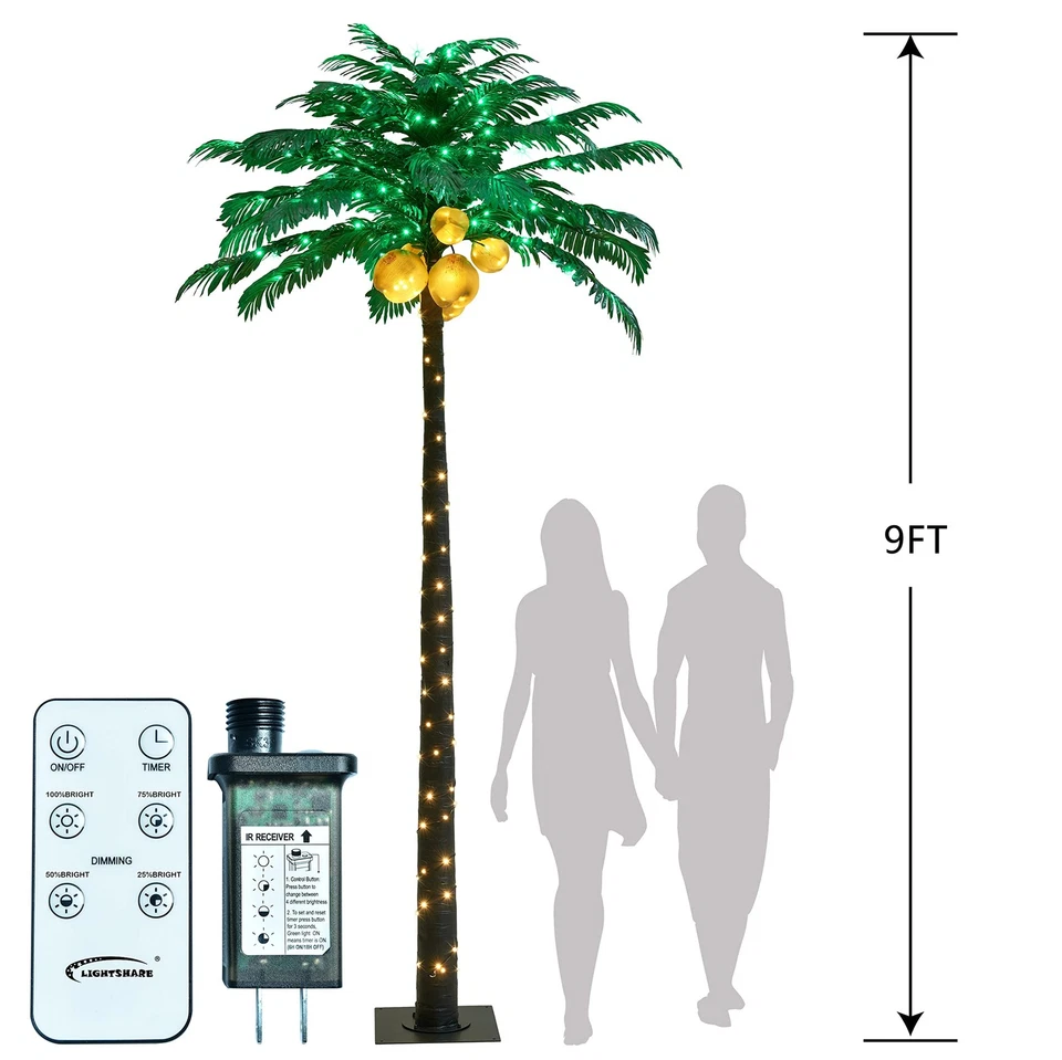 9 Feet Lighted Palm Tree - Green LED Lights on Leaves, Warm White Lights on T... - Image 4 of 4