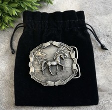 Vintage 1976 Bergamot Brass Works Horse Belt Buckle Pewter USA
