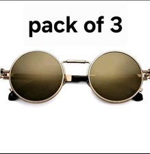 3 Pk, Round Steampunk Sunglasses Trendy Retro Circle Glasses Gothic Metal Frames