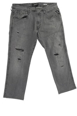 Replay Anbass Herren Jeans Hose W36 L26 36/26 grau stonewash distressed Stretch