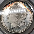 1880-S Morgan Silver Dollar PCGS UNC (cleaned) - *Rainbow Toning*, Nice Contrast — photo 2