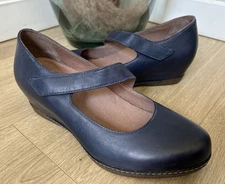 Dansko Lanie Wedge Shoes Mary Jane Size 38 (7.5-8 US) Blue Leather Memory Foam