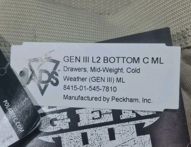 Cajones para gofres ADS Polartec peso medio L2 Gen III clima frío medio largo nuevos con etiquetas  Foto 4 de 4