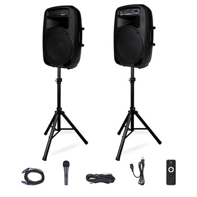 PRORECK Dance15 2000W Powered PA Speaker System Bluetooth DJ LED Light Stand Mic
