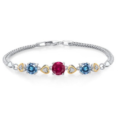925 Sterling Silver and 10k Yellow Gold Created Ruby Persian Blue Moissanite