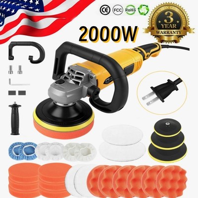 2000W Car Polisher Polishing Machine Kit Buffer Sander Variable 7 Speed w/Pad