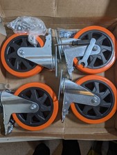 Heavy Duty Castor Wheels Set of 4 Orange PU Swivel Braked Industrial