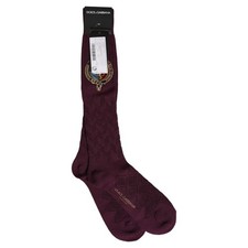 DOLCE & GABBANA Socks Burgundy Wool Crest Logo Knee High Accessory s. L 370usd