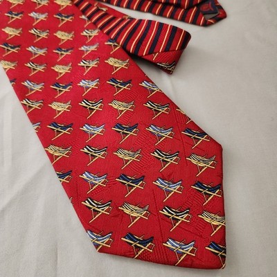 Tommy Hilfiger Men's Neck Tie Red 100% Silk Summer Fun Beach Chair Elevated 