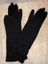 Vintage Nylon Black stretch beaded gloves classic style prom formal cocktail