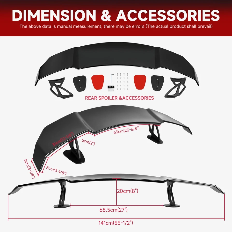 For Honda Civic Del Sol Coupe 55" Rear Boot Trunk GT Style Racing Spoiler Wing - Image 2 of 4