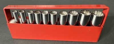 NOS VINTAGE WRIGHT TOOL 1/4  SAE DEEP 10pc SOCKET SET W/ RED RAIL 3/16  - 9/16 