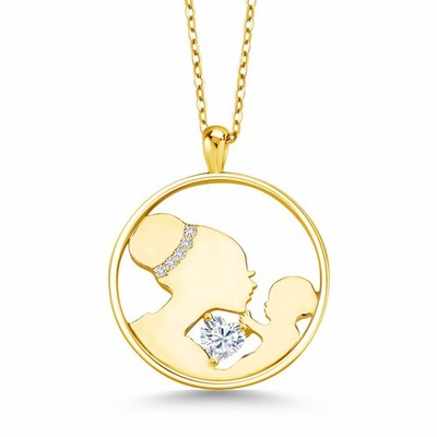 Keren Hanan Mother and Child 18K Yellow Gold Plated Silver Pendant Necklace For