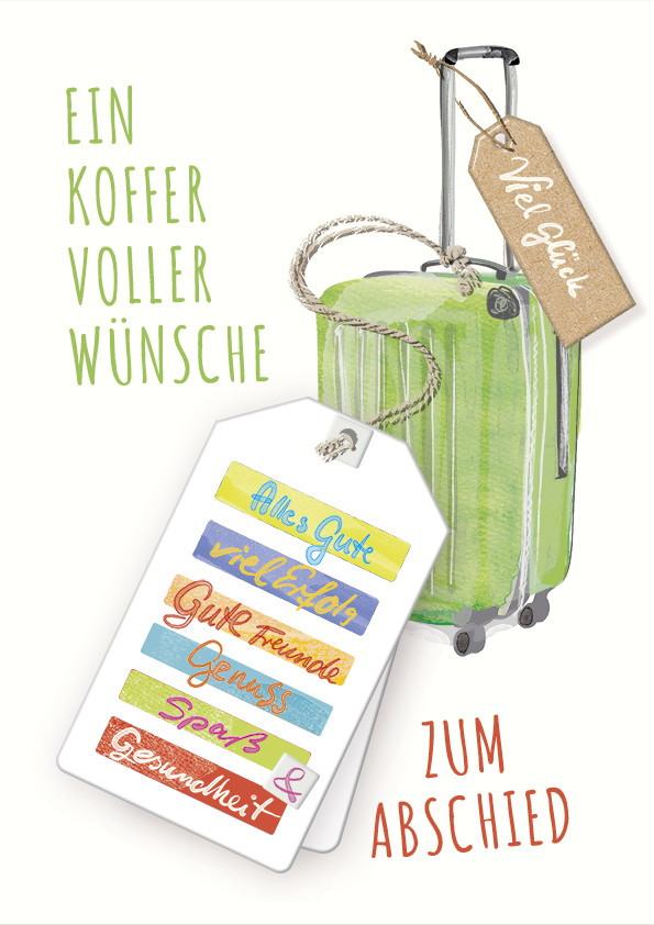 Abschied DIN-A4 XXL große Karte mit Umschlag Zum Abschied ein Koffer voller Wüns