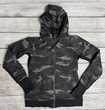 Athleta Women's Triumph Zip Up Hooded Sweatshirt Hoodie Gray  Black Camo Small
