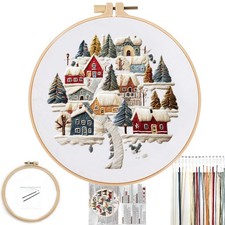 Crewel Christmas Embroidery Kit for Beginners, Cross Stitch Set Winter Snow S...