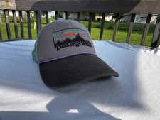 Patagonia Trucker Hat Snapback Mesh Mountain Logo Gray Green YOUTH