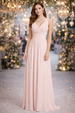 Samantha Paige Sleeveless A-line Maxi Pink Chiffon Wedding Prom Party Gown Sz 10