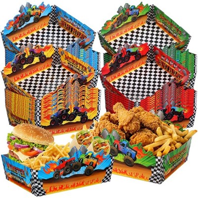 48 Pcs Monster Truck Party Paper Food Trays 5 lb Truck Birthday Decorations L...