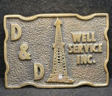 WL13103 AMAZING VINTAGE 1975 ***D & D WELL SERVICE*** OILFIELD BRASS BELT BUCKLE