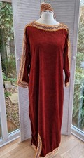 Fancy Dress Rust-Colour Velour Kaftan Tunic W/Braid Trim & Matching Headband