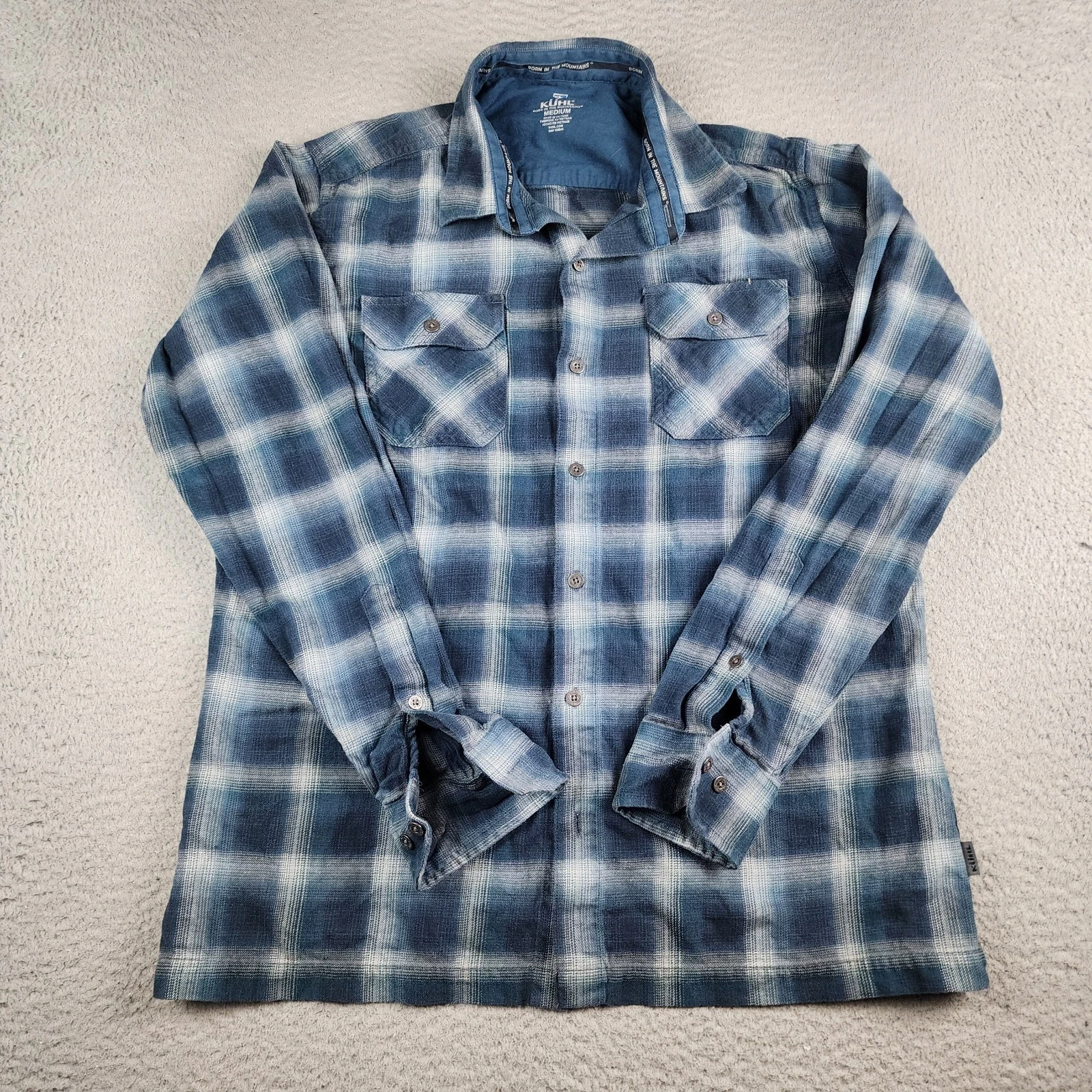 Kuhl Shirt Mens Medium Blue Plaid Dillingr Flannel Long Sleeve Outdoors