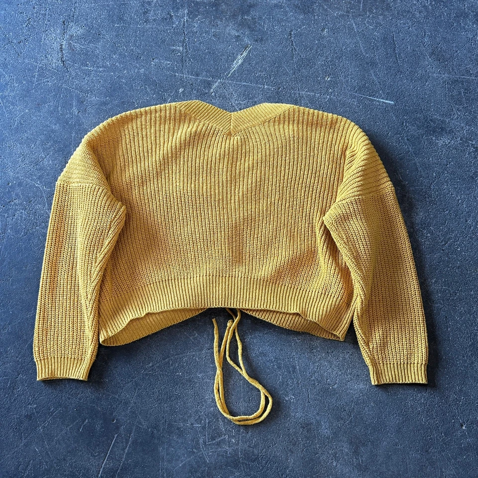 Suéter corto Star + Sky de gran tamaño para mujer L amarillo corbata manga larga tejido Foto 4 de 4