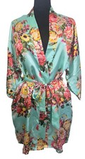 Vintage Silky Floral Kimono Robe Women s Satin Lounge Belted Pockets Size S