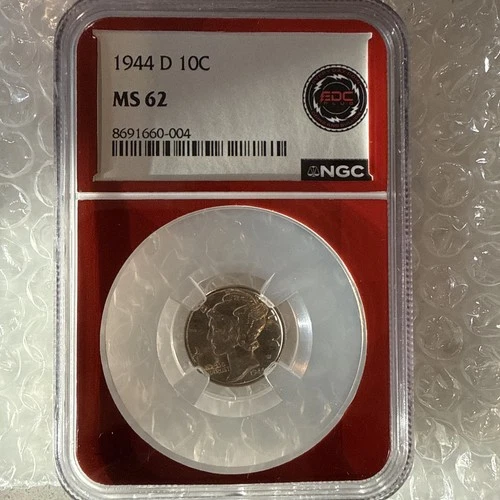 Red Core 1944-D Silver Mercury Dime NGC MS62