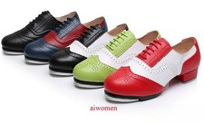 Womens Leather Tap Dancing Soft Outsole Lady Adult Unisex Party Retro Shoes