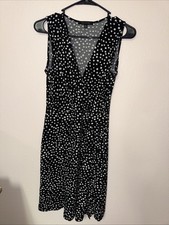 Hail3y:23 Black White Polka Dot Faux Wrap Sleeveless Midi Dress Medium