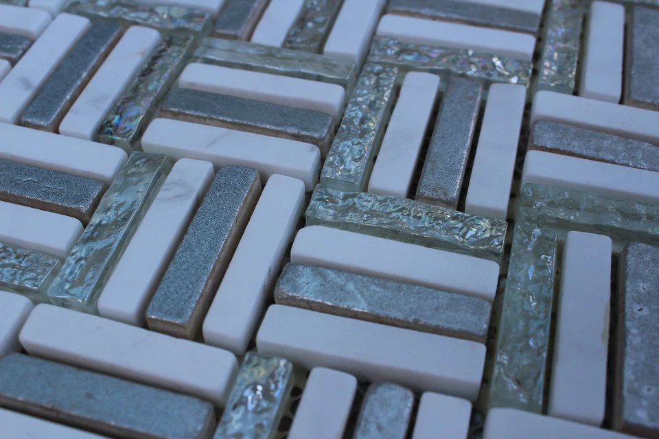 10 HOJAS 10 PIES CUADRADOS Verde Blanco Mosaico Azulejo Malla Piedra Vidrio Baño Cocina Foto 2 de 4