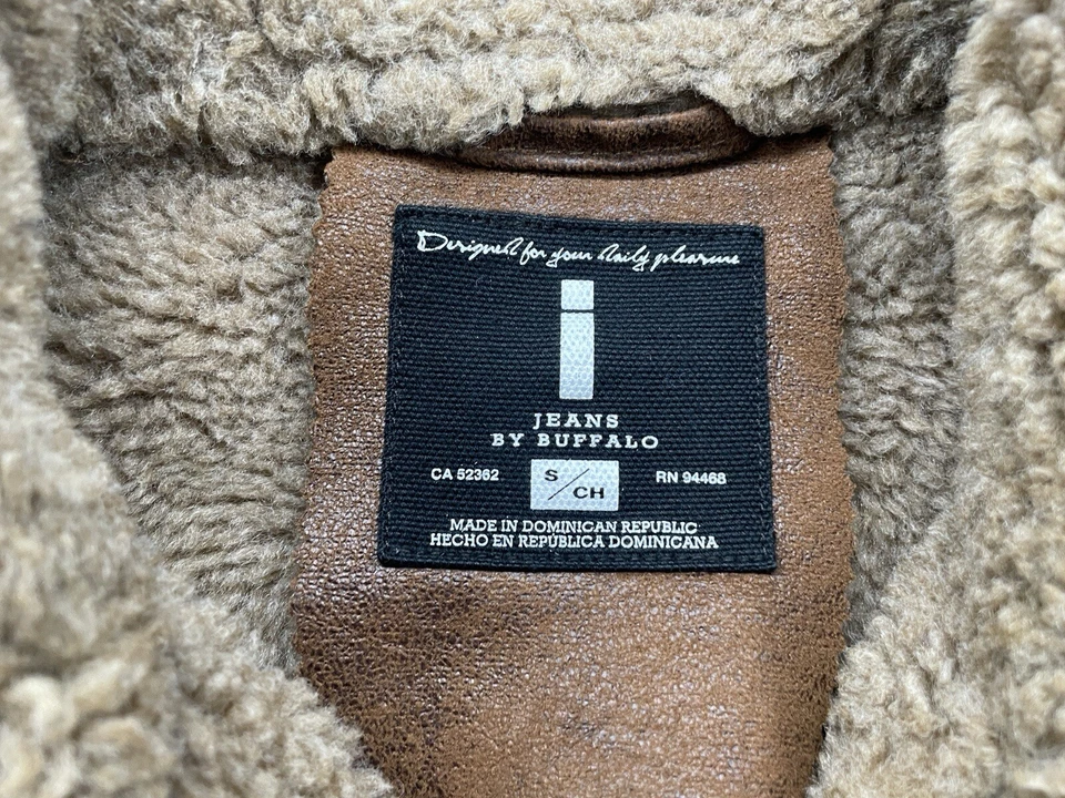 Jaqueta jeans masculina de couro sintético marrom Buffalo com forro de pele sintética tamanho P RN94468 - Imagem 3 de 4