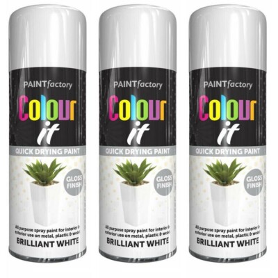 3 x WEISS GLÄNZEND Allzweck Aerosol Sprühfarbe Metall, Holz, Kunststoff & mehr 250 ml
