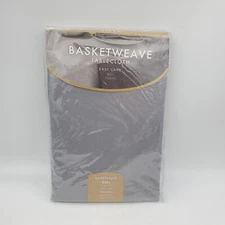 Basketweave Easy Care Tablecloth 60" Round, Gray Grey Silver Bed Bath Beyond New