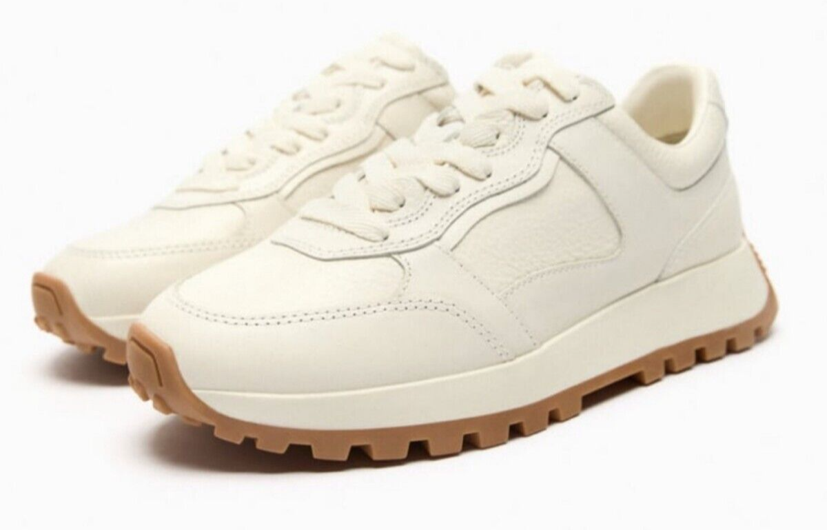 NWT Zara Leather Sneakers Lace-Up Off White Ivory Size 6 | eBay