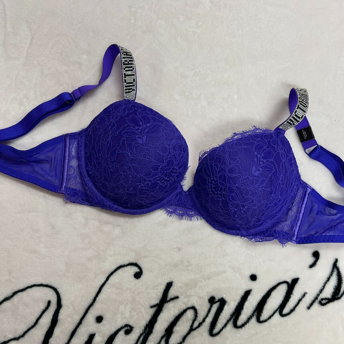 Victoria Secret Very Sexy Push Up Bra Size 32D Blue Lace