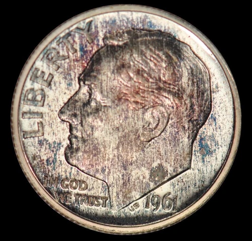 1961 TONED Roosevelt Dime Proof Original Toning 10C Ungraded A17