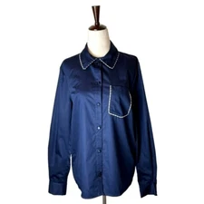 Baum Und Pferdgarten Shirt Women Medium Blue Cotton Gingham Trim Button Down